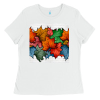 White autumn  leaves seamless pattern Ladies Tee - BundleAndBundleShop