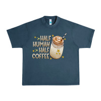 Midnight Navy Half Human Half Coffee Urban Heavy Tee - CowhideDigitalArt