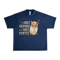 Navy Half Human Half Coffee Urban Heavy Tee - CowhideDigitalArt