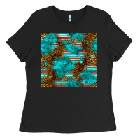 Black turquoise serape leopard seamless pattern Ladies Tee - BundleAndBundleShop
