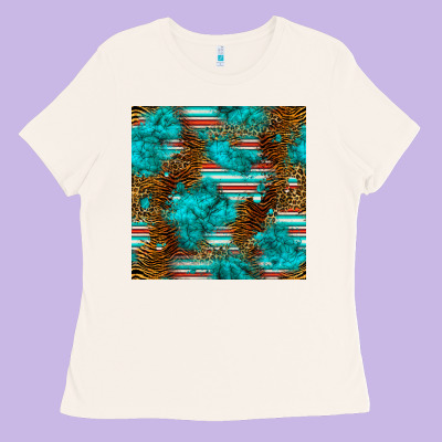 Turquoise Serape Leopard Seamless Pattern Ladies Tee Designed By Bundleandbundleshop