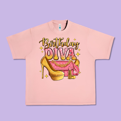 Birthday Diva Pink And Gold Glitter Urban Heavy Tee Designed By Lillyallendesigns