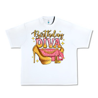 White birthday diva pink and gold glitter Urban Heavy Tee - LillyAllenDesigns