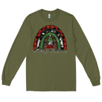 Army Green Merry Christmas rainbow Long Sleeve Tee - CowhideDigitalArt