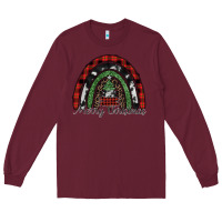 Burgundy Merry Christmas rainbow Long Sleeve Tee - CowhideDigitalArt