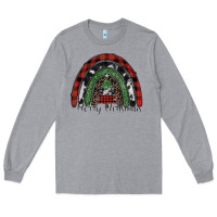 Heather Grey Merry Christmas rainbow Long Sleeve Tee - CowhideDigitalArt