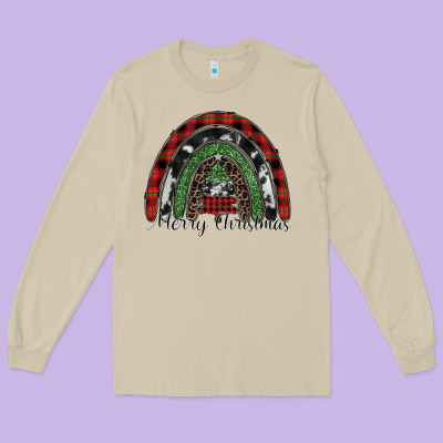 Merry Christmas Rainbow Long Sleeve Tee Designed By Cowhidedigitalart