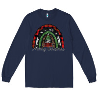 Navy Merry Christmas rainbow Long Sleeve Tee - CowhideDigitalArt
