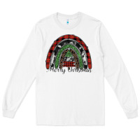White Merry Christmas rainbow Long Sleeve Tee - CowhideDigitalArt