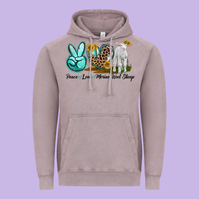 Peace Love Merino Wool Sheep Vintage Hoodie Designed By Lillyallendesigns