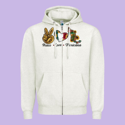 Peace Love Mexicana Zipper Hoodie Designed By Ranaportraitstore