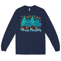 Navy Merry Christmas Long Sleeve Tee - CowhideDigitalArt