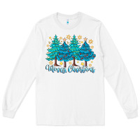 White Merry Christmas Long Sleeve Tee - CowhideDigitalArt