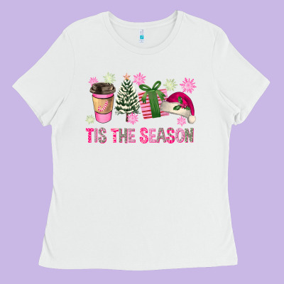 Pink Christmas Tis The Season Ladies Tee Designed By Fadigitalartstudio