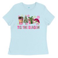 Baby Blue Pink Christmas Tis The Season Ladies Tee - FaDigitalArtStudio