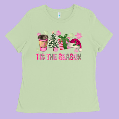Pink Christmas Tis The Season Ladies Tee Designed By Fadigitalartstudio