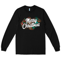 Black Merry Christmas Long Sleeve Tee - CowhideDigitalArt