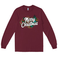 Burgundy Merry Christmas Long Sleeve Tee - CowhideDigitalArt