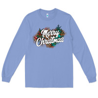 Colony Blue Merry Christmas Long Sleeve Tee - CowhideDigitalArt