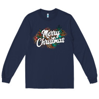 Navy Merry Christmas Long Sleeve Tee - CowhideDigitalArt