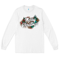 White Merry Christmas Long Sleeve Tee - CowhideDigitalArt
