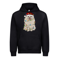Black white pomeranian with christmas lights Urban Hoodie - RanaPortraitStore
