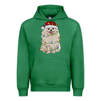 Emerald white pomeranian with christmas lights Urban Hoodie - RanaPortraitStore