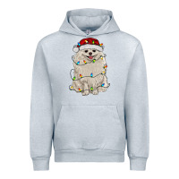 Heather Grey white pomeranian with christmas lights Urban Hoodie - RanaPortraitStore