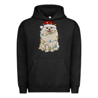 Pigment Black white pomeranian with christmas lights Urban Hoodie - RanaPortraitStore