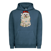 Pigment Midnight Navy white pomeranian with christmas lights Urban Hoodie - RanaPortraitStore