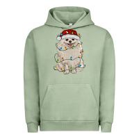 Pigment Oil Green white pomeranian with christmas lights Urban Hoodie - RanaPortraitStore