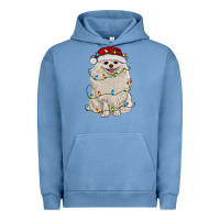 Pigment Pebble Blue white pomeranian with christmas lights Urban Hoodie - RanaPortraitStore