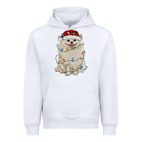White white pomeranian with christmas lights Urban Hoodie - RanaPortraitStore