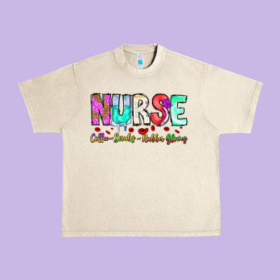 Nurse Coffee Scrubs Rubber Gloves Urban Heavy Tee Designed By Cowhidedigitalart