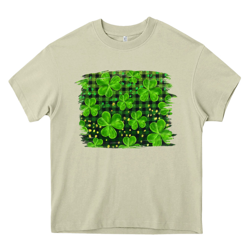 St Patrick's Day Shamrock And Plaid Distressed Background Heavy Core Tee by RanaPortraitStore | Teevron