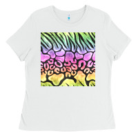 White neon rainbow safari seamless pattern Ladies Tee - BundleAndBundleShop