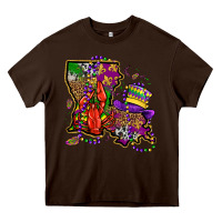 Chocolate Brown mardi gras louisiana map Heavy Core Tee - OliviaCreatesArt