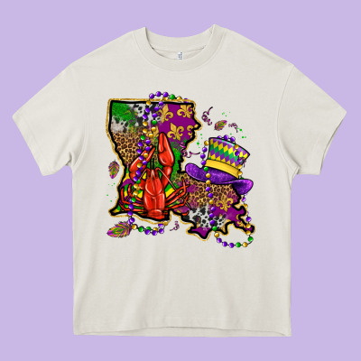 Mardi Gras Louisiana Map Heavy Core Tee Designed By Oliviacreatesart