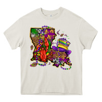 Cream mardi gras louisiana map Heavy Core Tee - OliviaCreatesArt