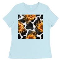 Baby Blue cowhide leopard sunflower seamless pattern Ladies Tee - BundleAndBundleShop