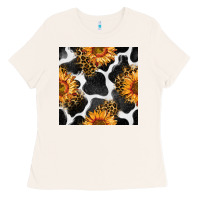 Cowhide Leopard Sunflower Seamless Pattern Ladies Tee | Teevron