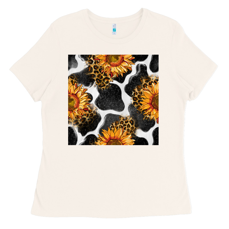 Cowhide Leopard Sunflower Seamless Pattern Ladies Tee by BundleAndBundleShop | Teevron
