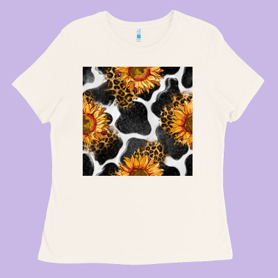 Cowhide Leopard Sunflower Seamless Pattern Ladies Tee Designed By Bundleandbundleshop