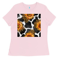 Bubblegum Pink cowhide leopard sunflower seamless pattern Ladies Tee - BundleAndBundleShop