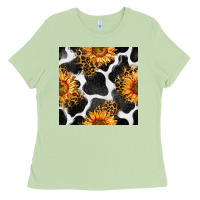 Matcha cowhide leopard sunflower seamless pattern Ladies Tee - BundleAndBundleShop