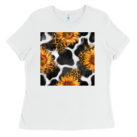 White cowhide leopard sunflower seamless pattern Ladies Tee - BundleAndBundleShop