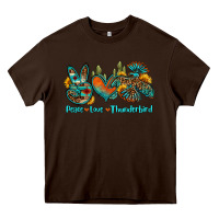 Chocolate Brown peace love thunderbird Heavy Core Tee - OliviaCreatesArt
