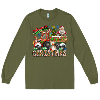 Army Green Merry Christmas  tractor Long Sleeve Tee - CowhideDigitalArt