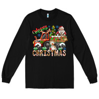 Black Merry Christmas  tractor Long Sleeve Tee - CowhideDigitalArt