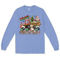 Colony Blue Merry Christmas  tractor Long Sleeve Tee - CowhideDigitalArt